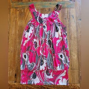 Womens Y2k XL Pink Banded Floral Stretchy Sleevless Short Dress Newport Colorful